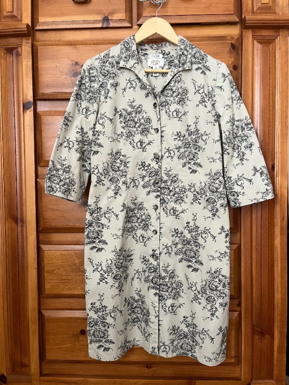 Talbots Floral Cotton Dress Short Sleeve Women's Size 6 Beige A-Line